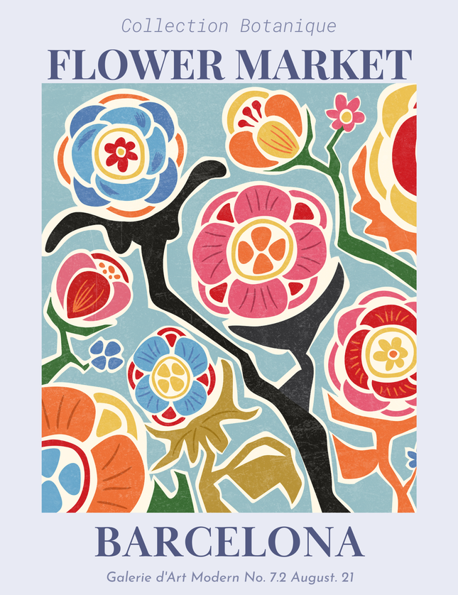 Barcelona Flower Market Botanical Poster
