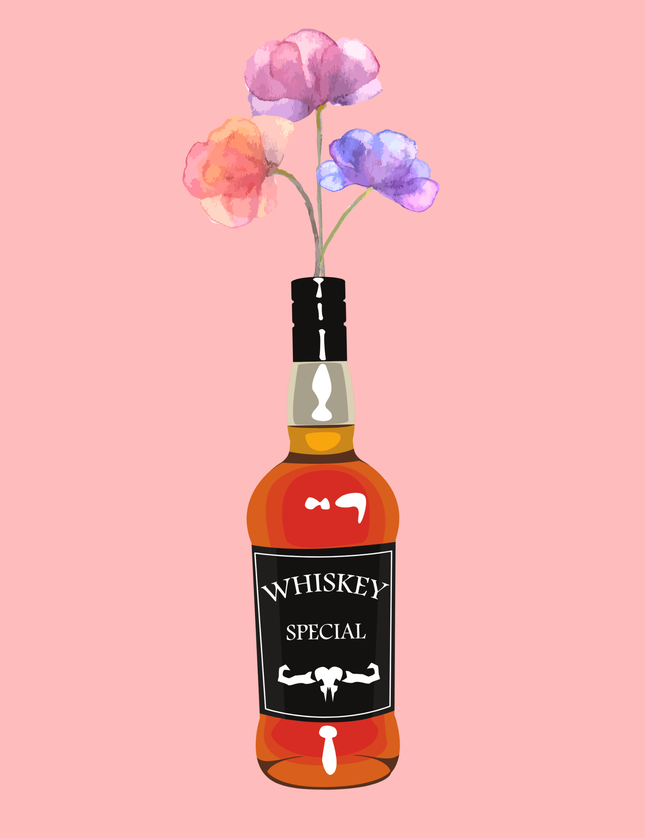 Whiskey Bottle with Watercolor Flowers Poster