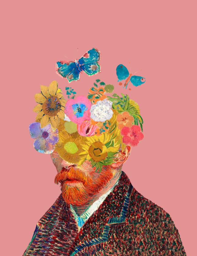 Van Goghs blommiga porträttkonsttryck 