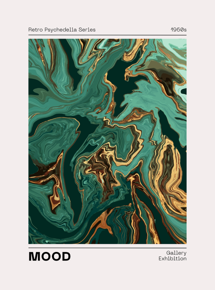 Retropsykedelia Poster Grön och guld marmorerad abstrakt konst 