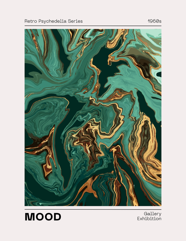 Retropsykedelia Poster Grön och guld marmorerad abstrakt konst 