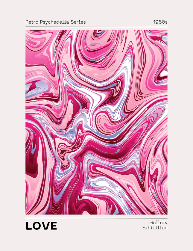 Retro psykedelisk kärlek Poster Rosa virvel från 1960-talet konstprint 