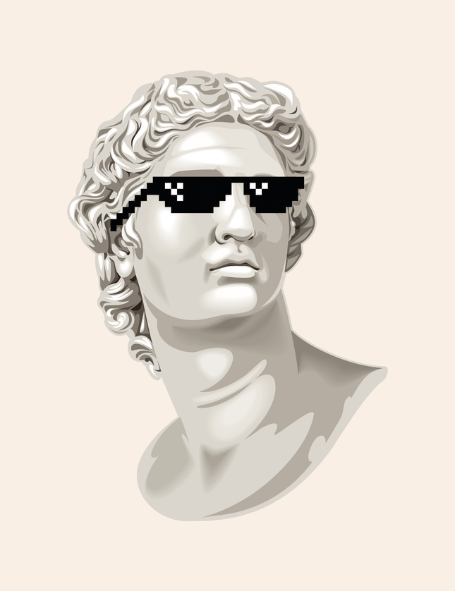 Classical Bust with Pixel Sunglasses Meme Art Print
