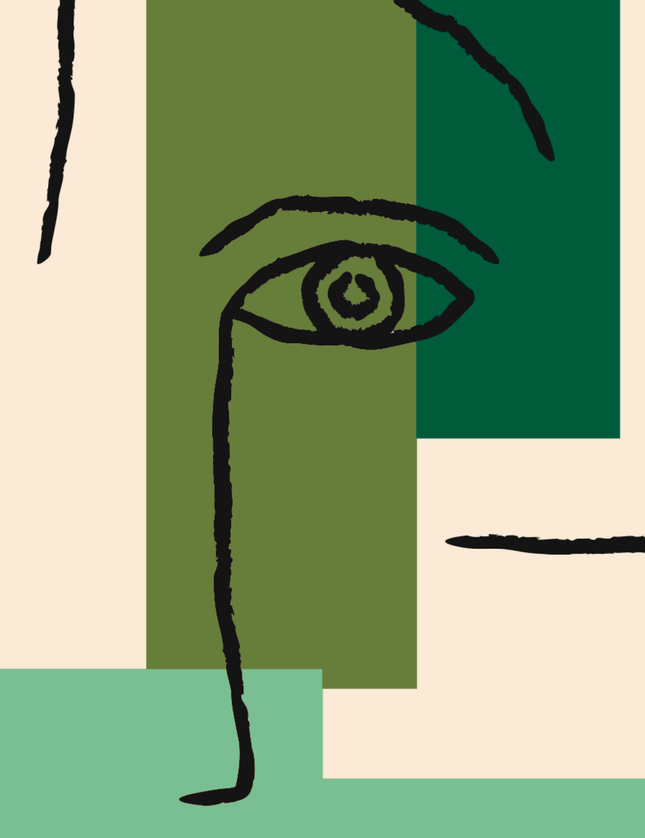 Abstract Face Green Geometric Art Print