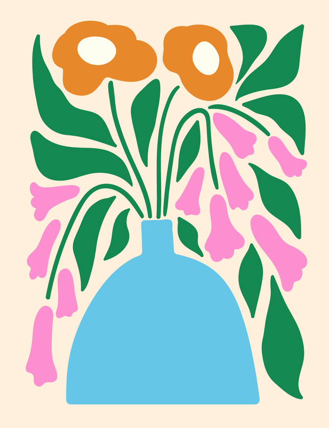 Blue Vase with Flowers Poster – Scandinavian Floral Art Print - Framzio
