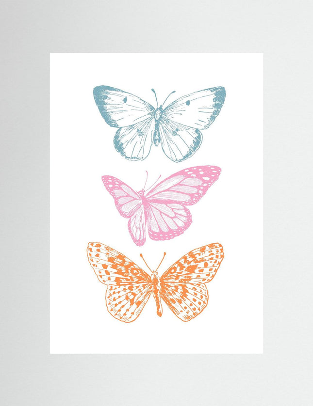 Butterfly Trio Poster in Blue Pink Orange - Framzio