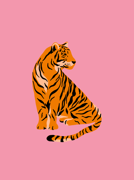 Orange Tiger on Pink Background Art Print - Framzio