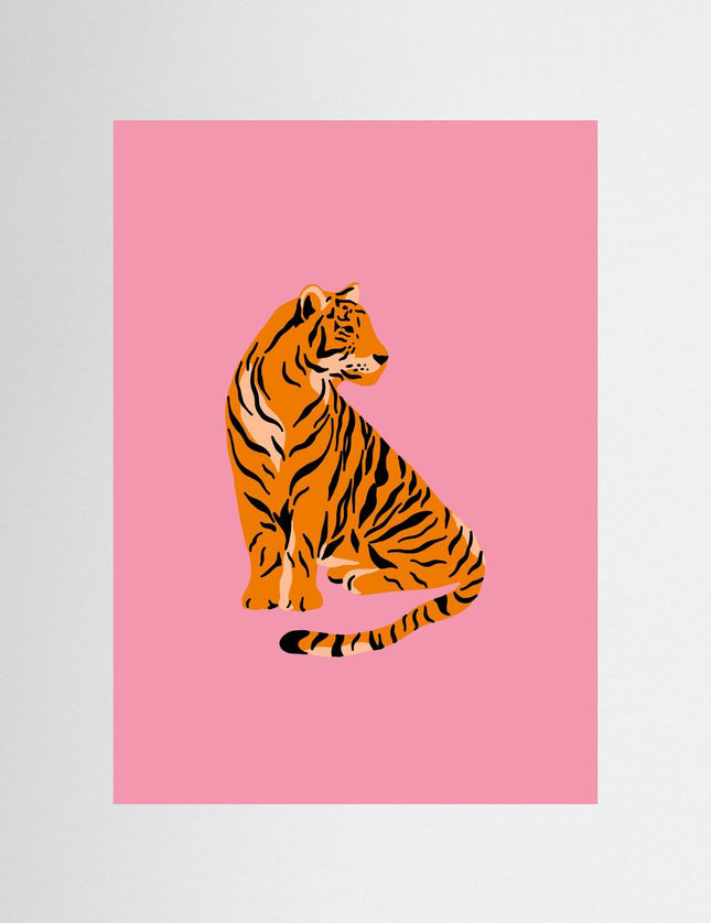 Orange Tiger on Pink Background Art Print - Framzio