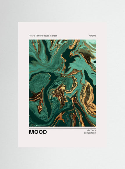 Retro Psychedelia Poster Green Gold Marbled Abstract Art - Framzio