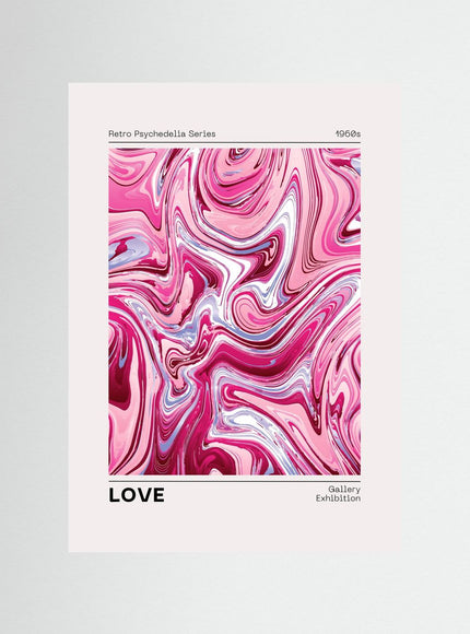 Retro Psychedelic Love Poster Pink Swirl 1960s Art Print - Framzio