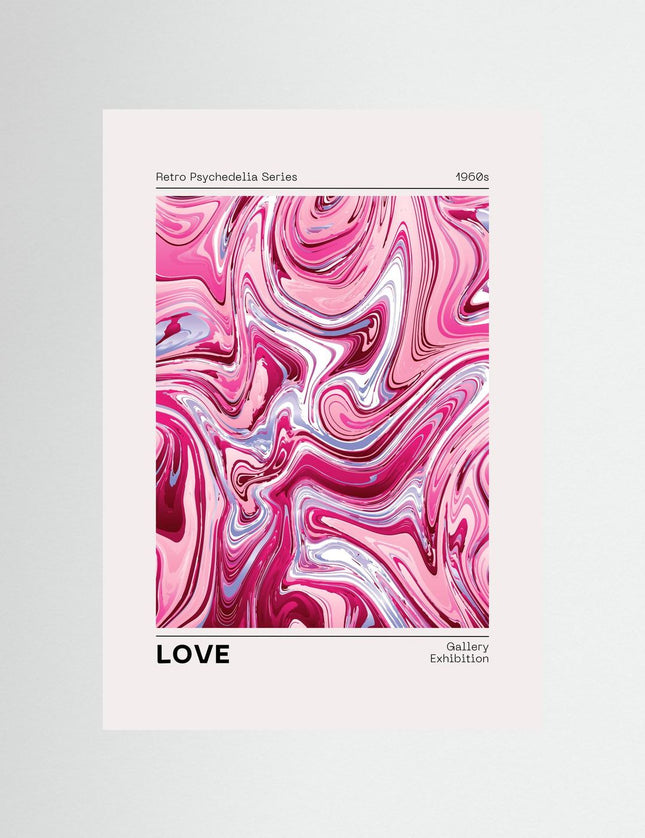 Retro Psychedelic Love Poster Pink Swirl 1960s Art Print - Framzio