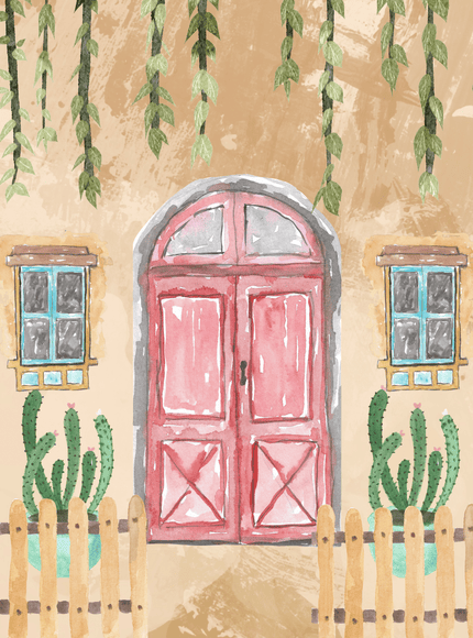Watercolor Mediterranean Door Poster with Cacti and Vines - Framzio